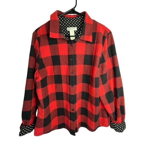 Orvis Tops - Orvis Red and Black Long Sleeve Collared Button Up Flannel T-Shirt